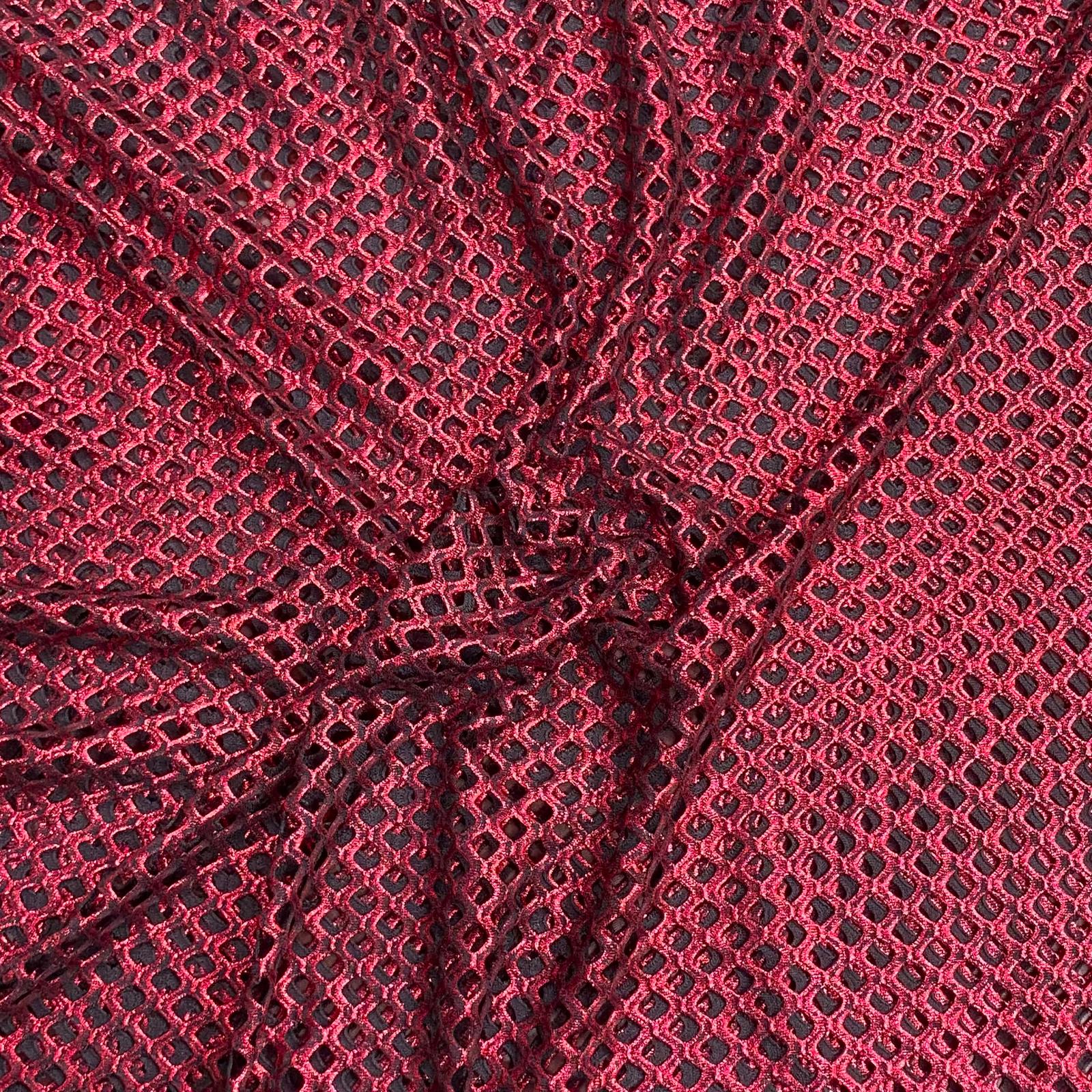 3 Metres Metallic Cutwork Jersey 60' wide (Red)