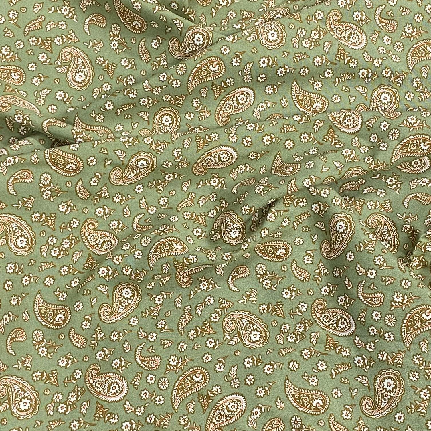 3 Metres, Printed Summer Dressmaking Viscose Fabric - Olive