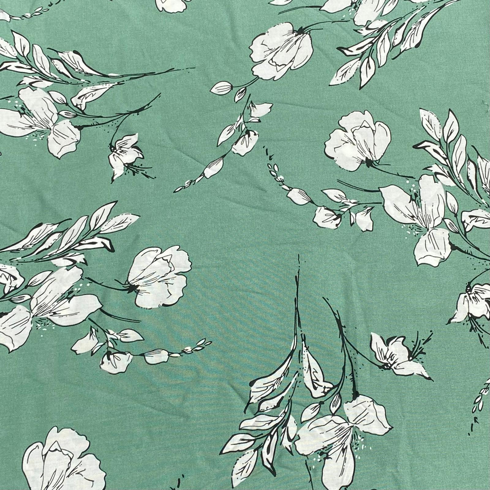 3 Metres, Printed Summer Dressmaking Viscose Fabric - Green