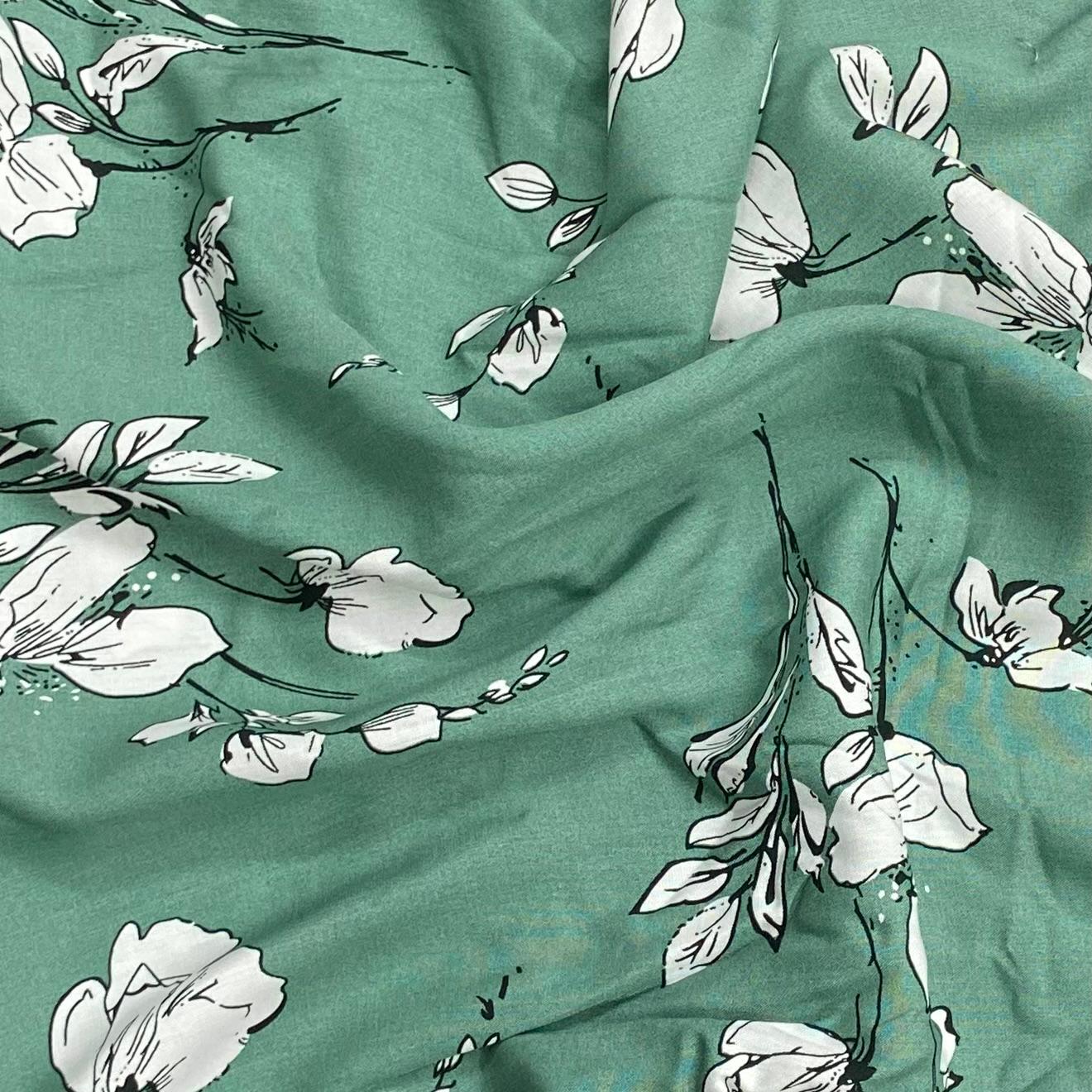 3 Metres, Printed Summer Dressmaking Viscose Fabric - Green