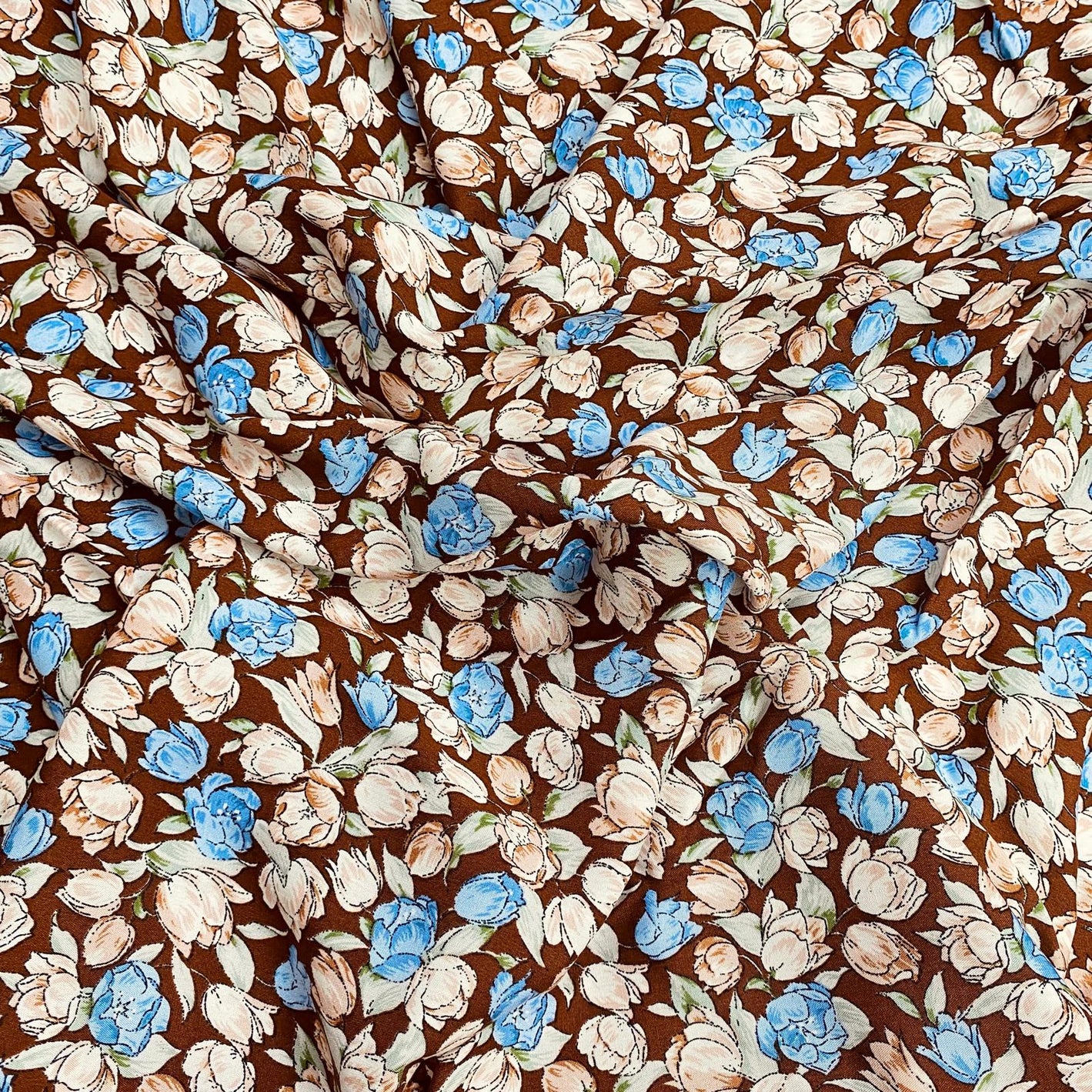 3 Metres, Printed Summer Dressmaking Viscose Fabric - Brown