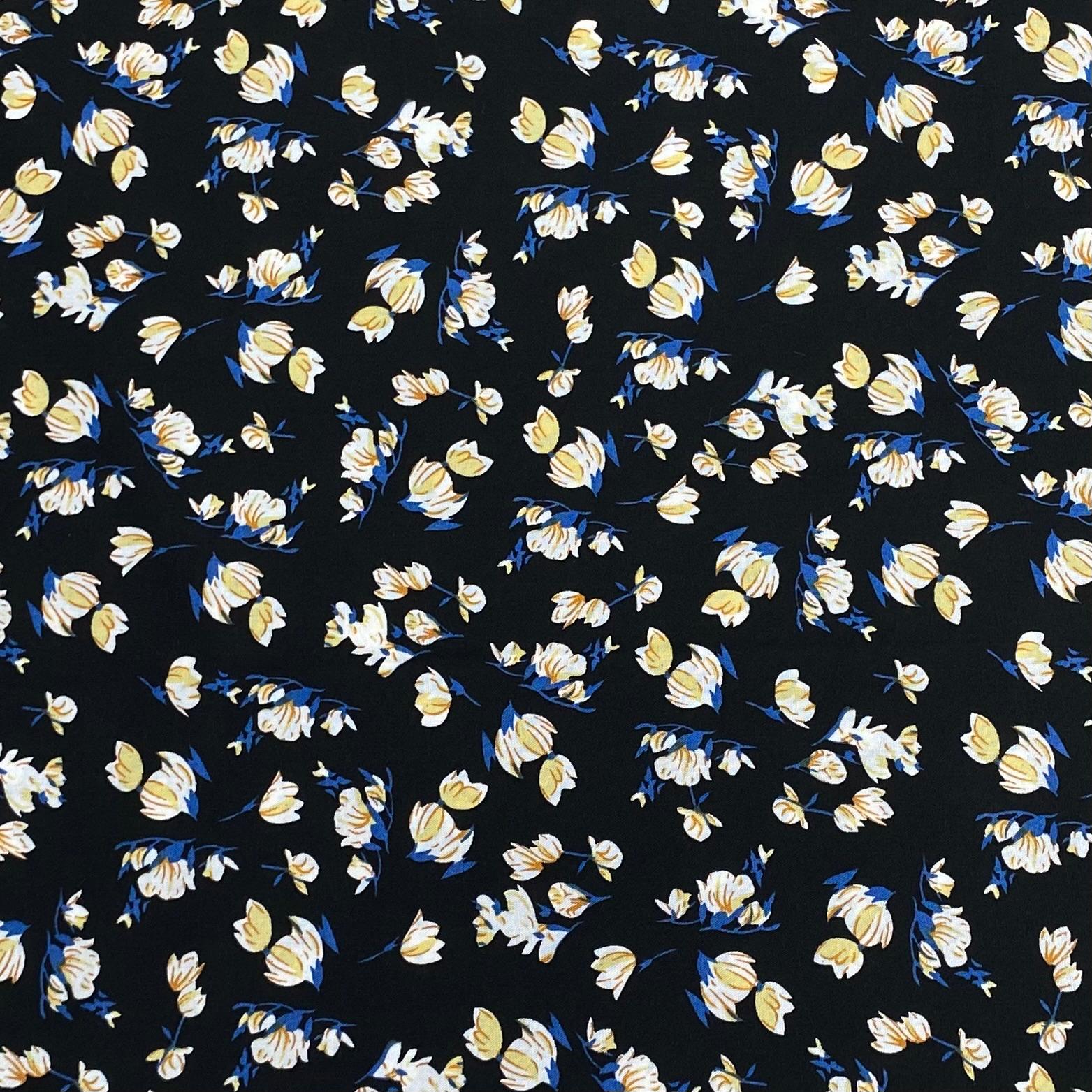 3 Metres, Printed Summer Dressmaking Viscose Fabric - Black