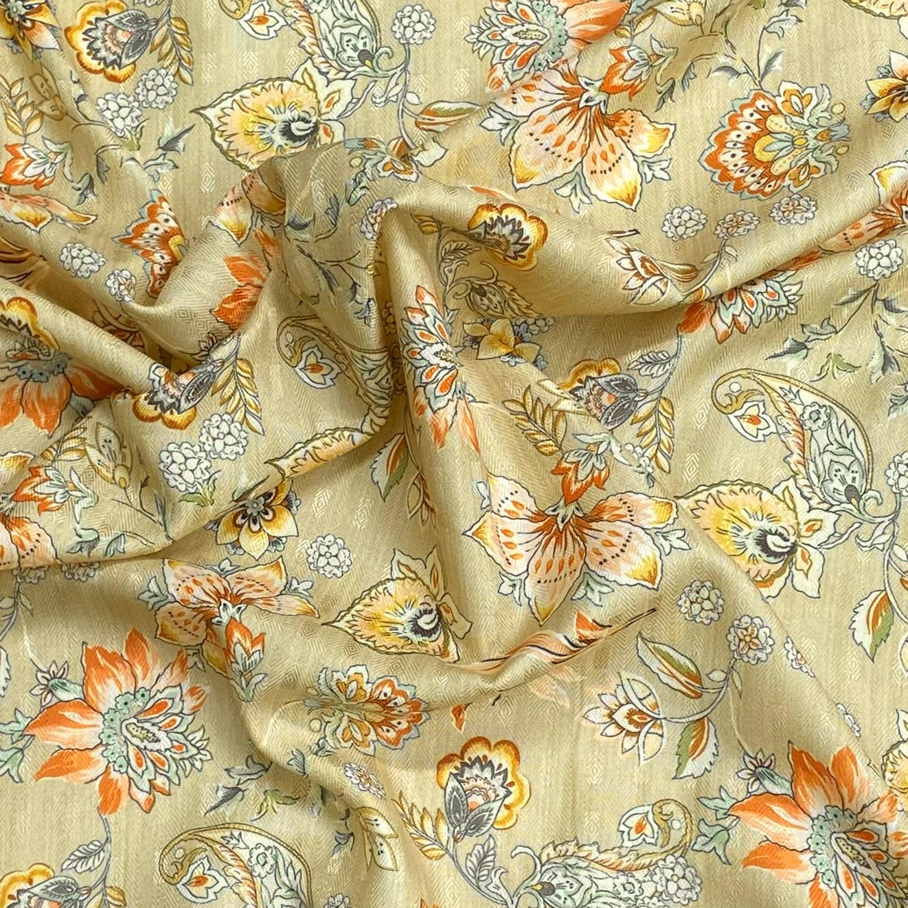 3 Metres Printed Cashmere Effect Crepe Fabric- 45" Wide (Yellow)