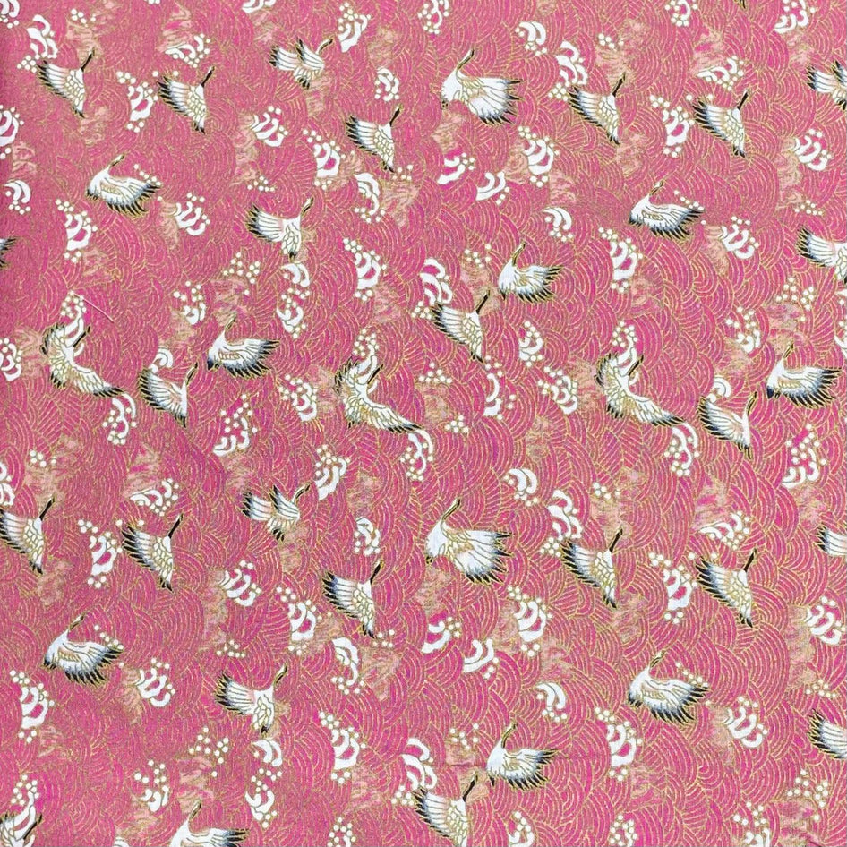 Per Metre Oriental Gold Foil Printed Cotton - 55" Wide (Pink Swan)