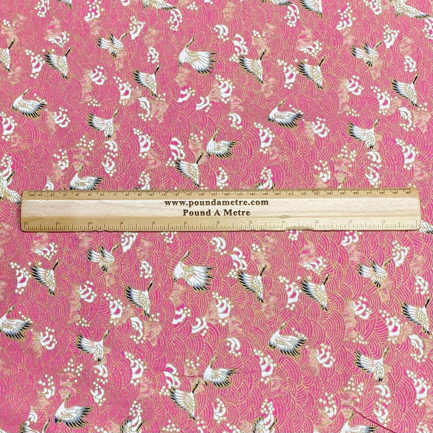 Per Metre Oriental Gold Foil Printed Cotton - 55" Wide (Pink Swan)