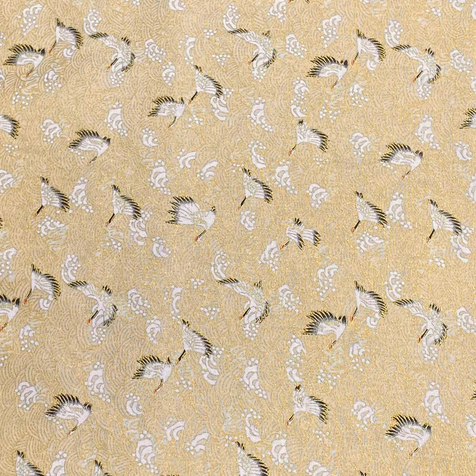 Per Metre Oriental Gold Foil Printed Cotton - 55" Wide (Cream Swan)