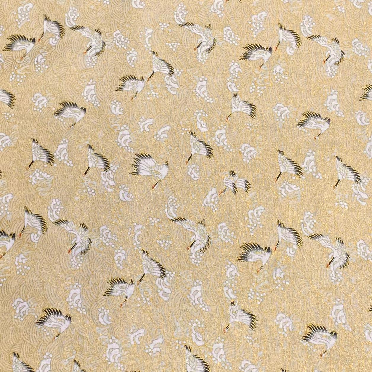Per Metre Oriental Gold Foil Printed Cotton - 55" Wide (Cream Swan)