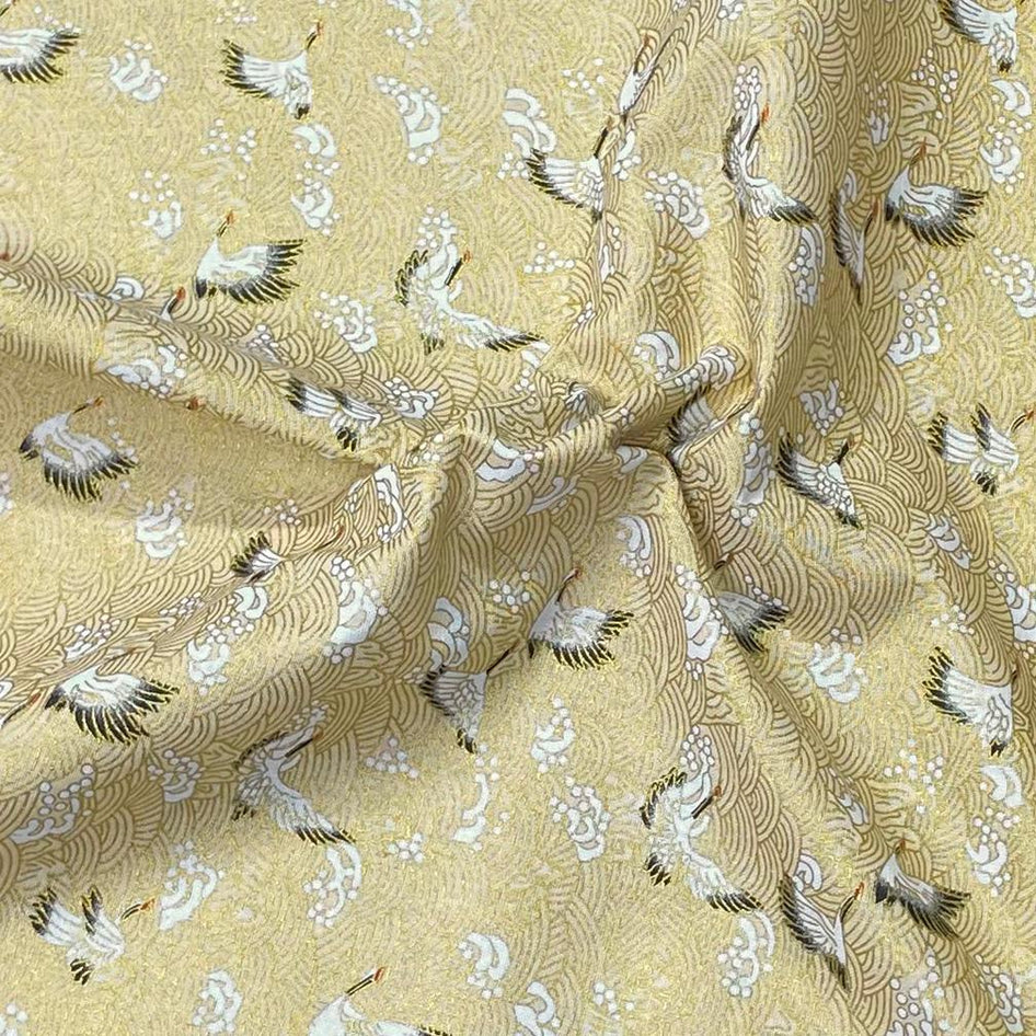 Per Metre Oriental Gold Foil Printed Cotton - 55" Wide (Cream Swan)