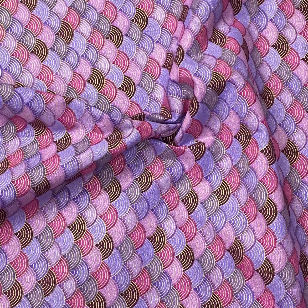 Per Metre Oriental Gold Foil Printed Cotton - 55" Wide (Purple Waves)
