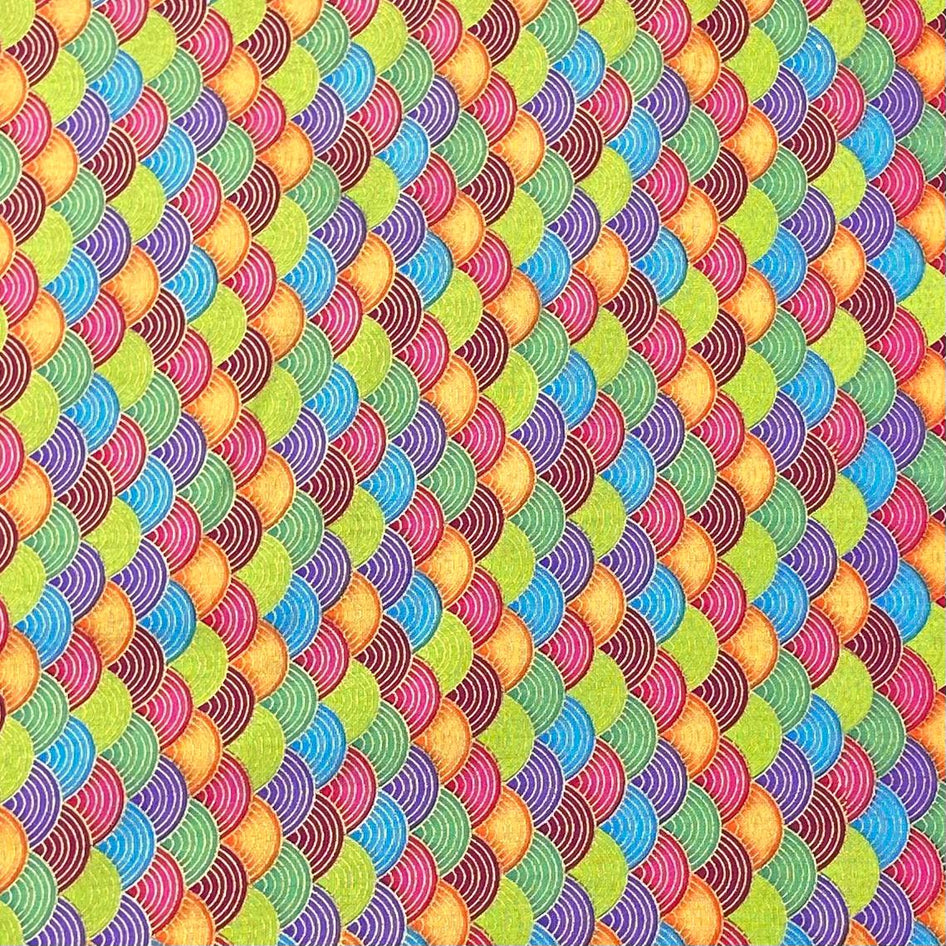 Per Metre Oriental Gold Foil Printed Cotton - 55" Wide (Multicolour Waves)