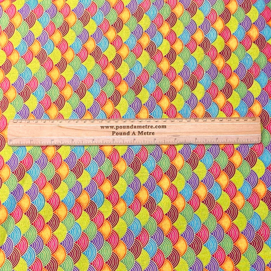 Per Metre Oriental Gold Foil Printed Cotton - 55" Wide (Multicolour Waves)