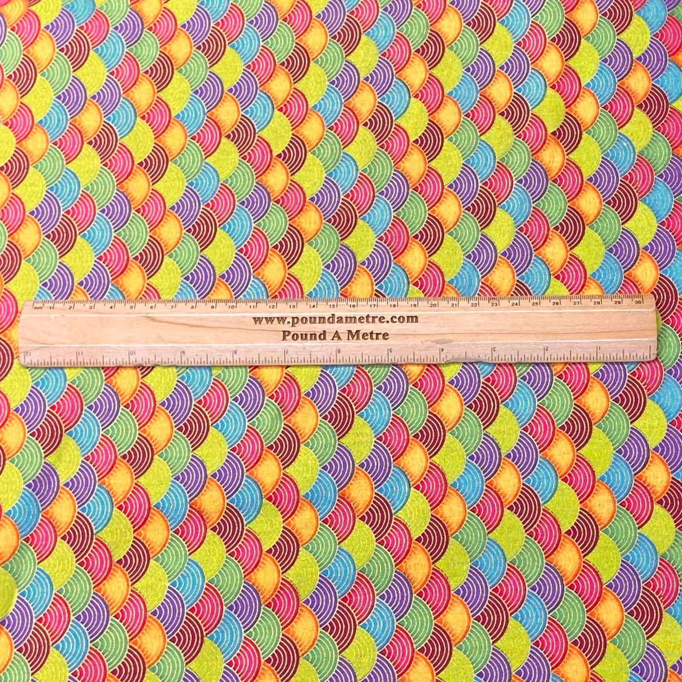 Per Metre Oriental Gold Foil Printed Cotton - 55" Wide (Multicolour Waves)