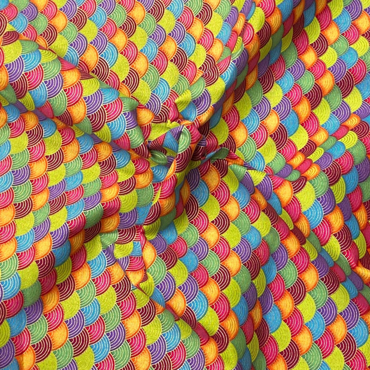Per Metre Oriental Gold Foil Printed Cotton - 55" Wide (Multicolour Waves)