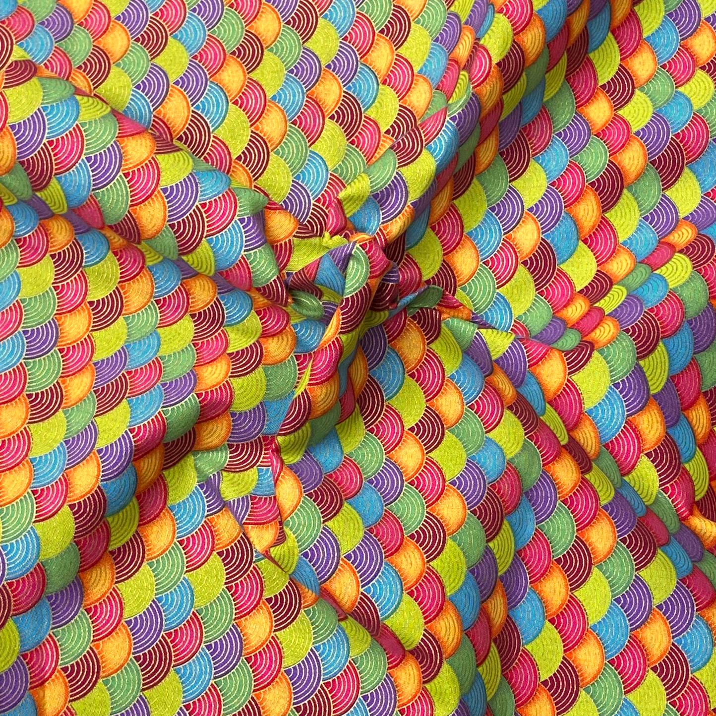Per Metre Oriental Gold Foil Printed Cotton - 55" Wide (Multicolour Waves)