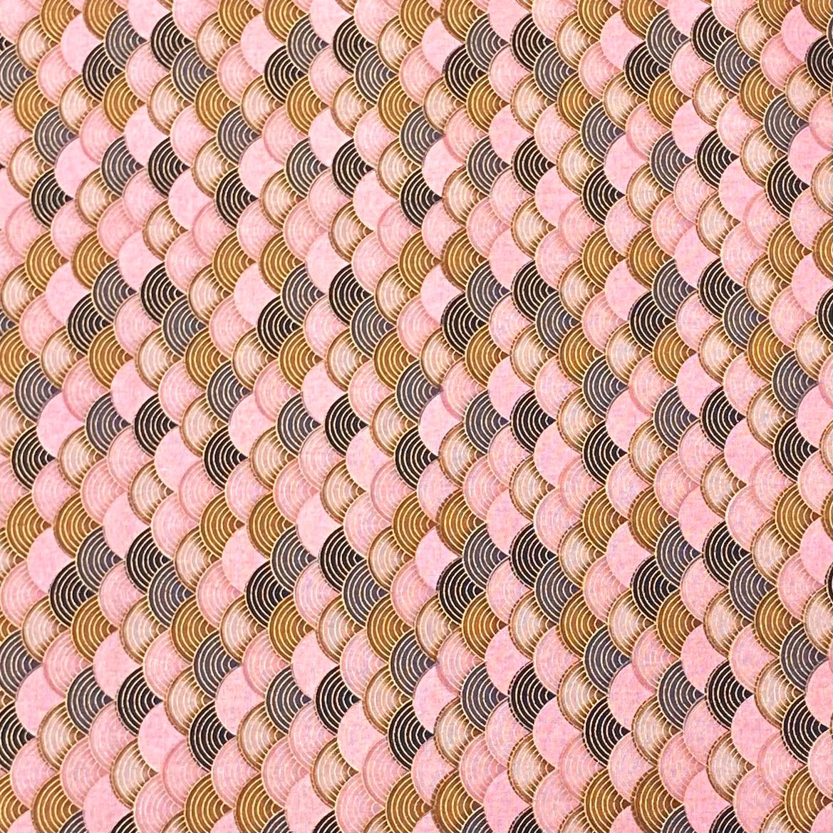 Per Metre Oriental Gold Foil Printed Cotton - 55" Wide (Baby Waves)