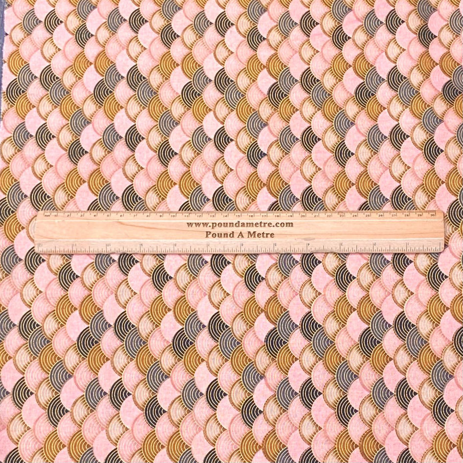 Per Metre Oriental Gold Foil Printed Cotton - 55" Wide (Baby Waves)