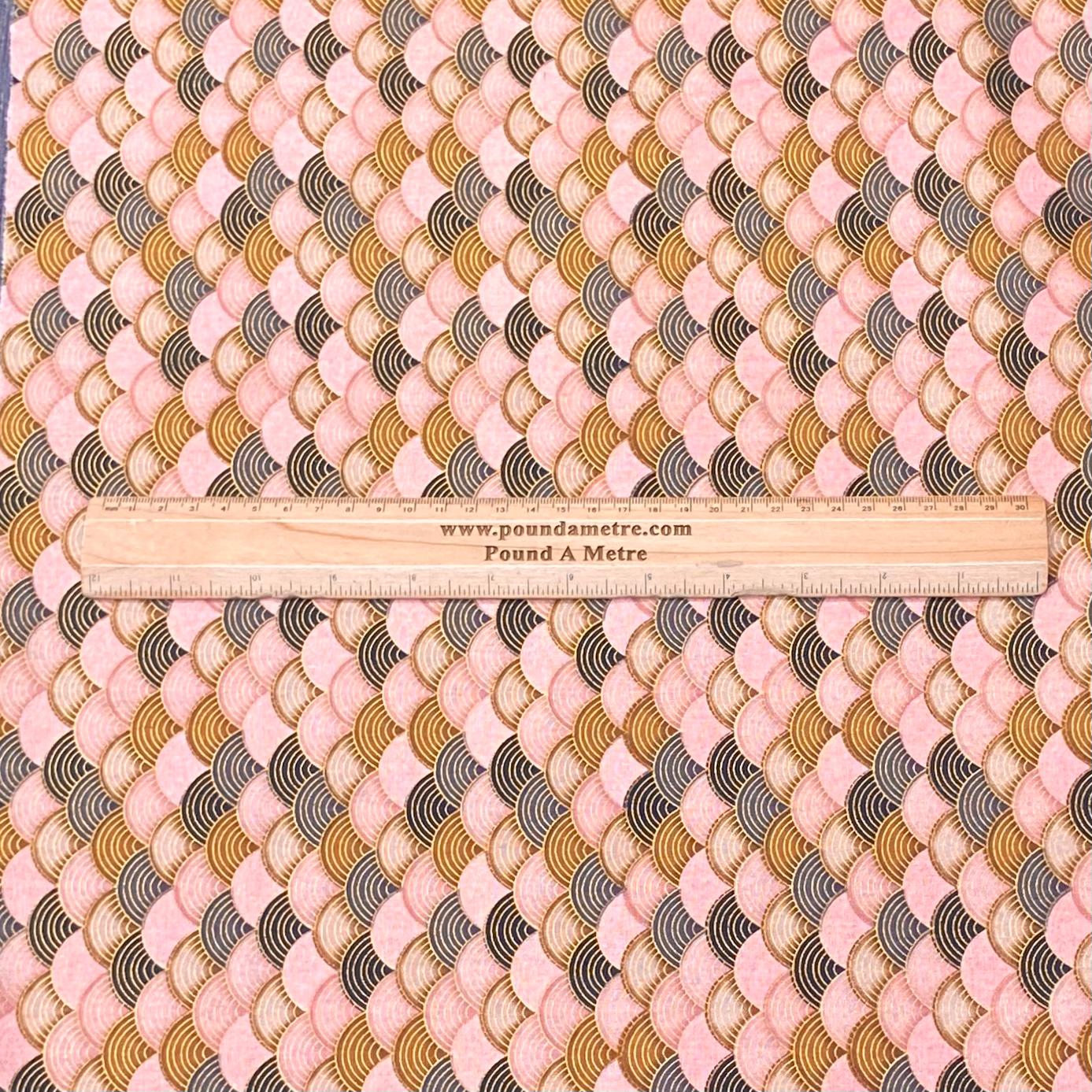 Per Metre Oriental Gold Foil Printed Cotton - 55" Wide (Baby Waves)