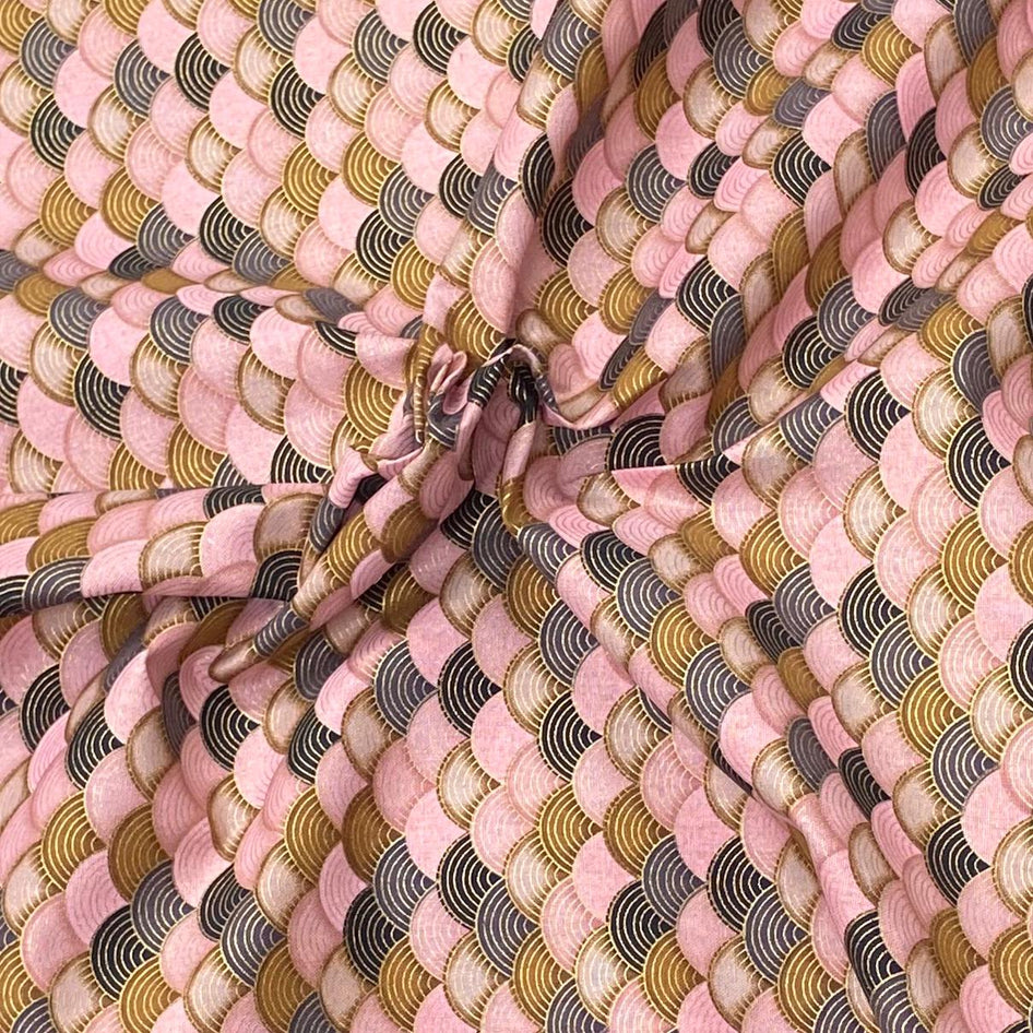 Per Metre Oriental Gold Foil Printed Cotton - 55" Wide (Baby Waves)