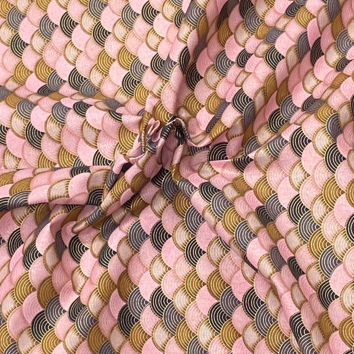 Per Metre Oriental Gold Foil Printed Cotton - 55" Wide (Baby Waves)