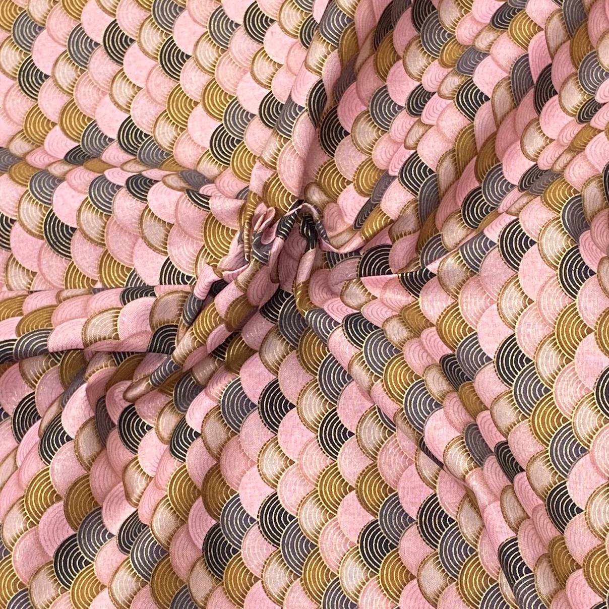 Per Metre Oriental Gold Foil Printed Cotton - 55" Wide (Baby Waves)