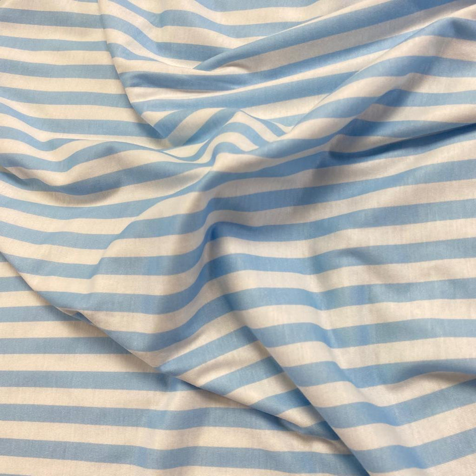 3 Metres Cotton Blend Stripped Jersey, 'BLUE & WHITE' -56" Wide