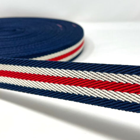 Per Metre Textured Stripe Webbing, RED & NAVY- 40mm