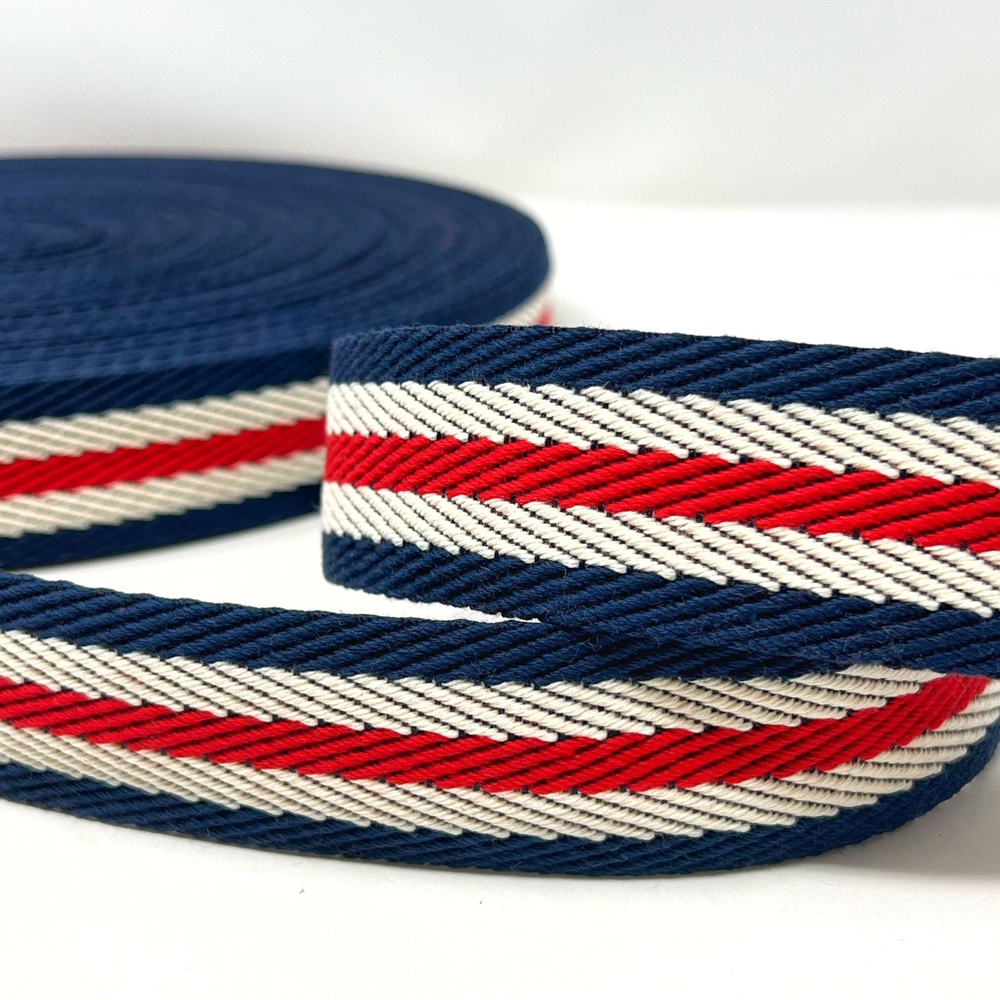 Per Metre Textured Stripe Webbing, RED & NAVY- 40mm