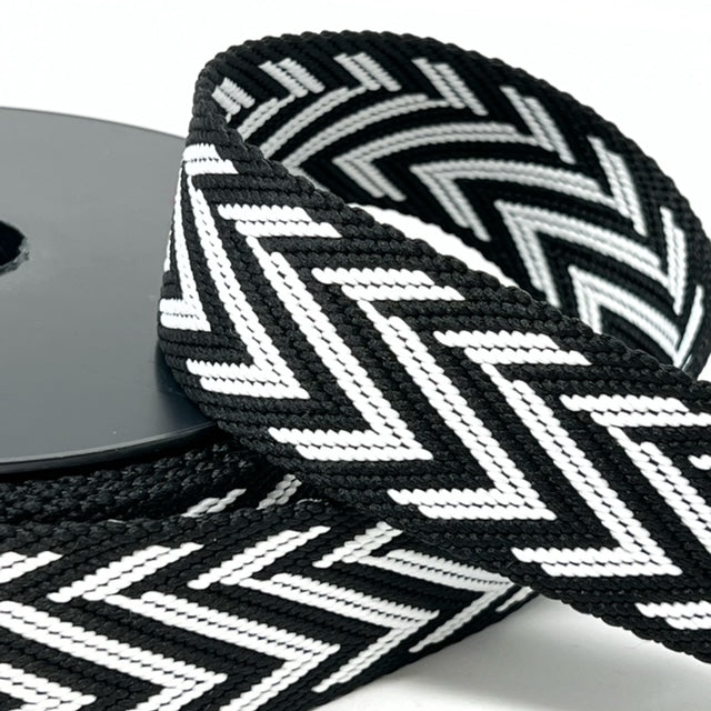 Per Metre Arrow Pattern Webbing: For Bag Straps- (BLACK & WHITE) 38mm / 40mm