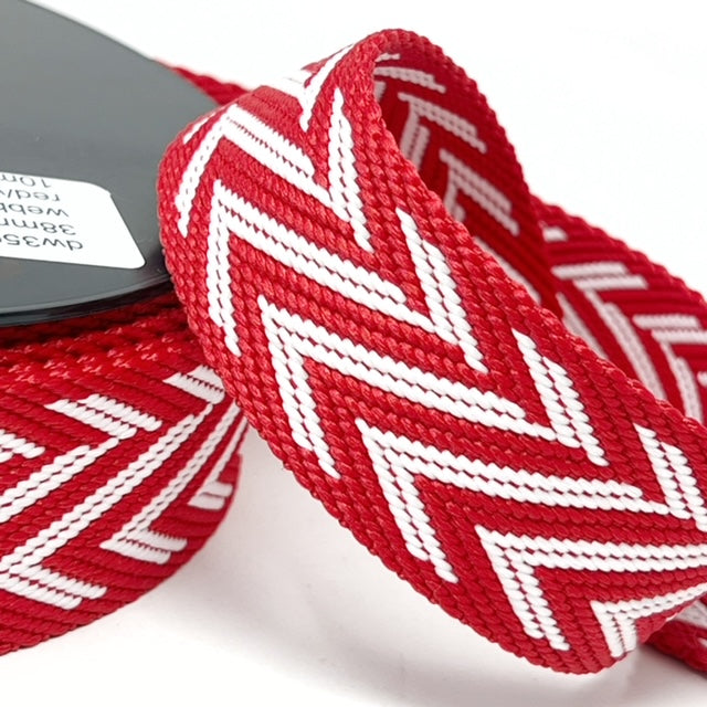 Per Metre Arrow Pattern Webbing: For Bag Straps- (RED & WHITE) 38mm / 40mm
