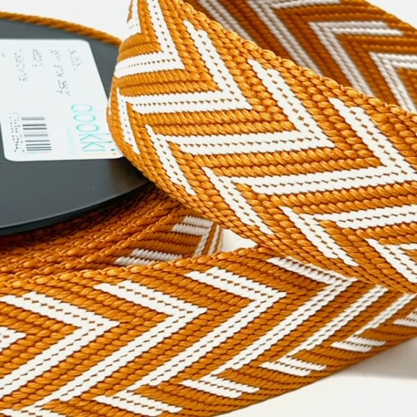 Per Metre Arrow Pattern Webbing: For Bag Straps- (MUSTARD & WHITE) 38mm / 40mm