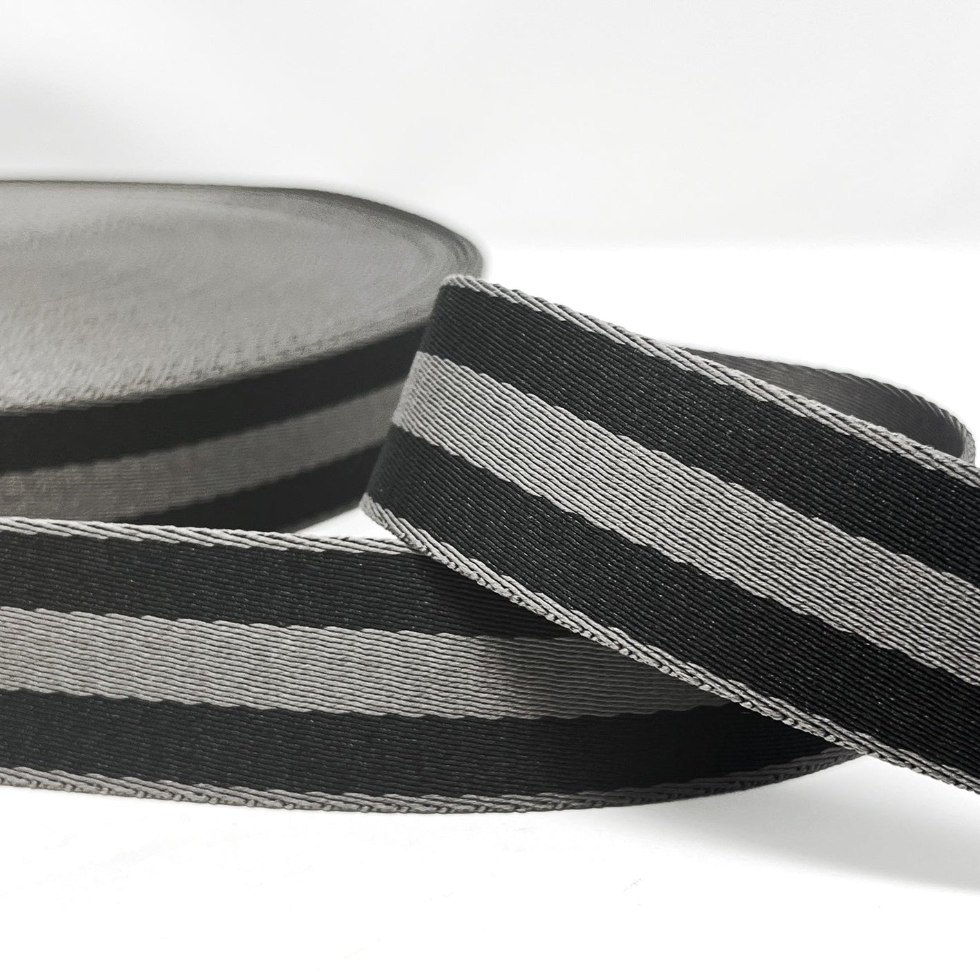 Per Metre Stripe Webbing, BLACK & GREY - 40mm