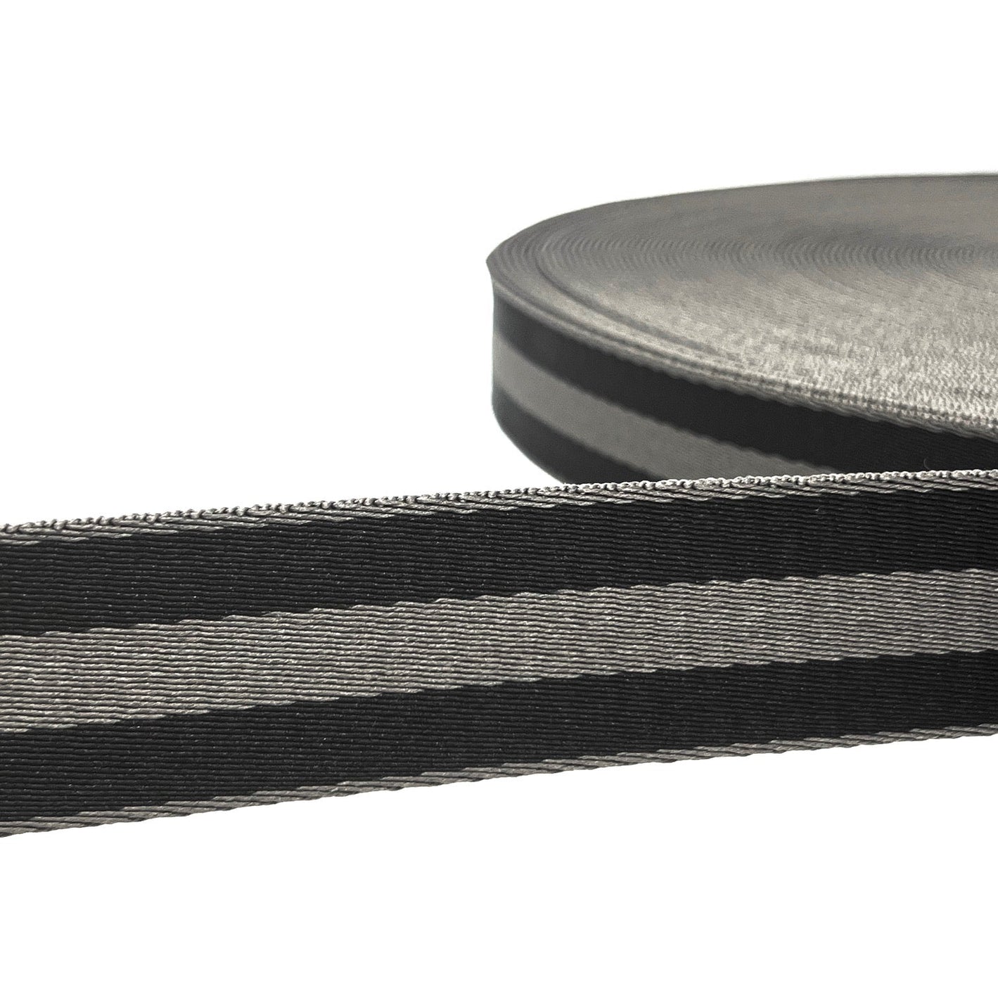 Per Metre Stripe Webbing, BLACK & GREY - 40mm