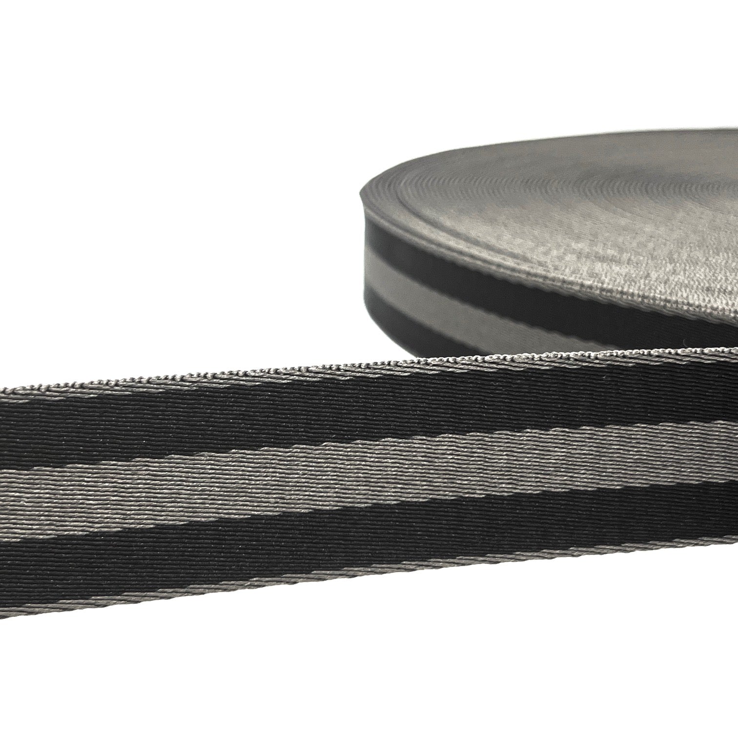 Per Metre Stripe Webbing, BLACK & GREY - 40mm