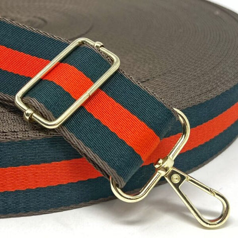 Per Metre Stripe Webbing, EMERALD & ORANGE- 40mm