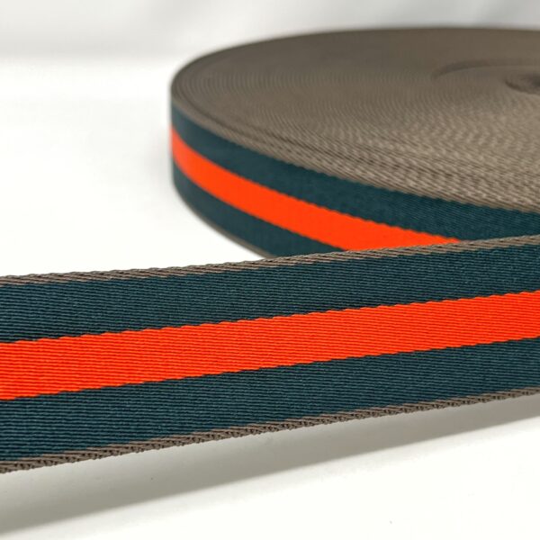 Per Metre Stripe Webbing, EMERALD & ORANGE- 40mm