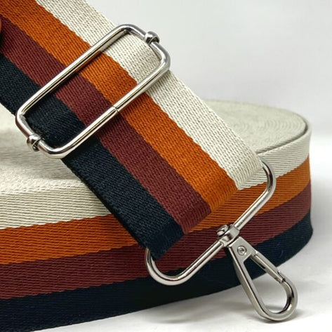 Per Metre  Stripe Webbing, BLACK, COFFEE & CARAMEL- 50mm