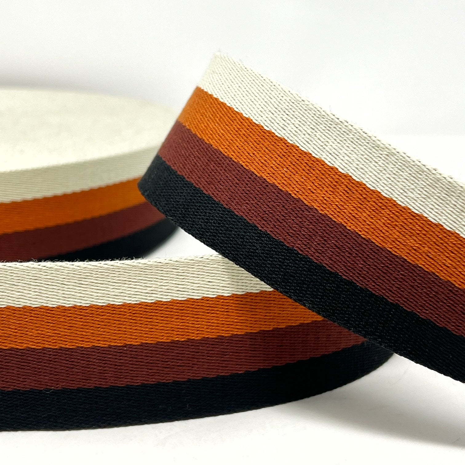 Per Metre  Stripe Webbing, BLACK, COFFEE & CARAMEL- 50mm