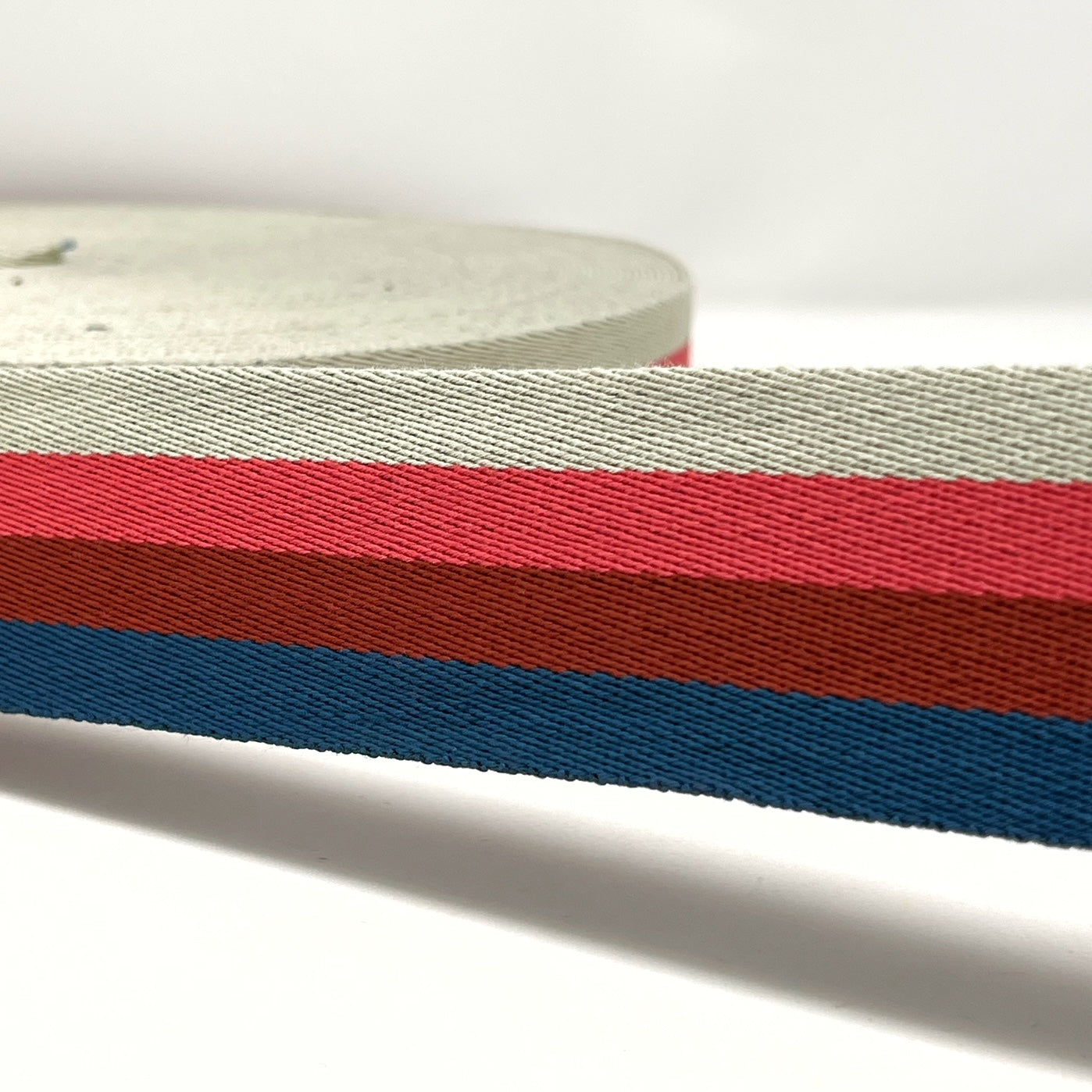 Per Metre  Stripe Webbing, BLUE, PINK & NATURALS - 50mm
