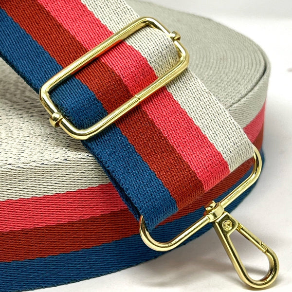 Per Metre  Stripe Webbing, BLUE, PINK & NATURALS - 50mm