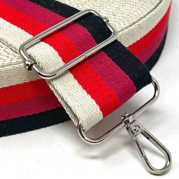 Per Metre  Stripe Webbing, BLACK, RED & NATURALS - 50mm