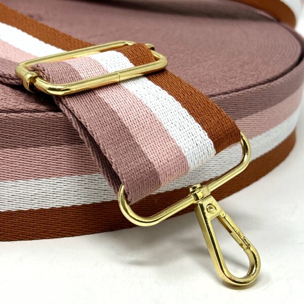 Per Metre  Stripe Webbing, CARAMEL, PINK & BEIGE - 50mm