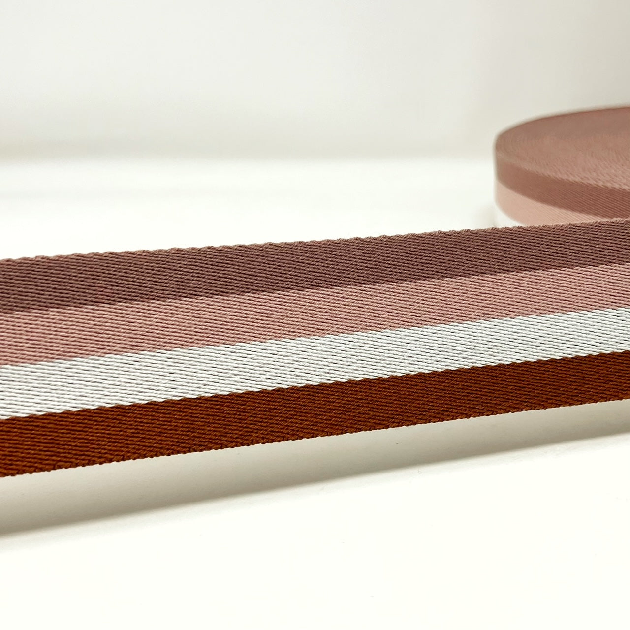 Per Metre  Stripe Webbing, CARAMEL, PINK & BEIGE - 50mm