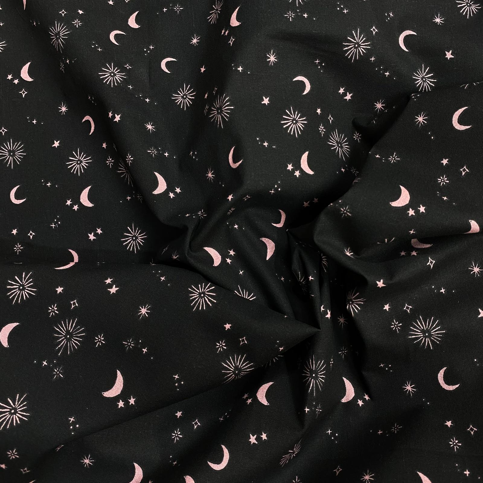 Pound A Metre Per Metre Per Metre Beautiful Digitally Printed 100% Cotton- 45" Wide (Black Pink Stars)