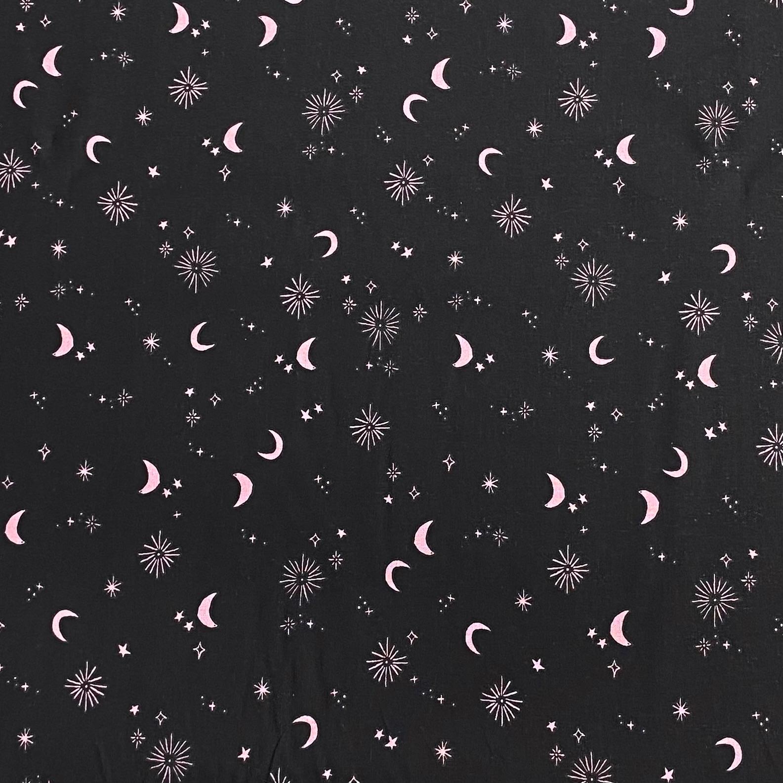 Pound A Metre Per Metre Per Metre Beautiful Digitally Printed 100% Cotton- 45" Wide (Black Pink Stars)