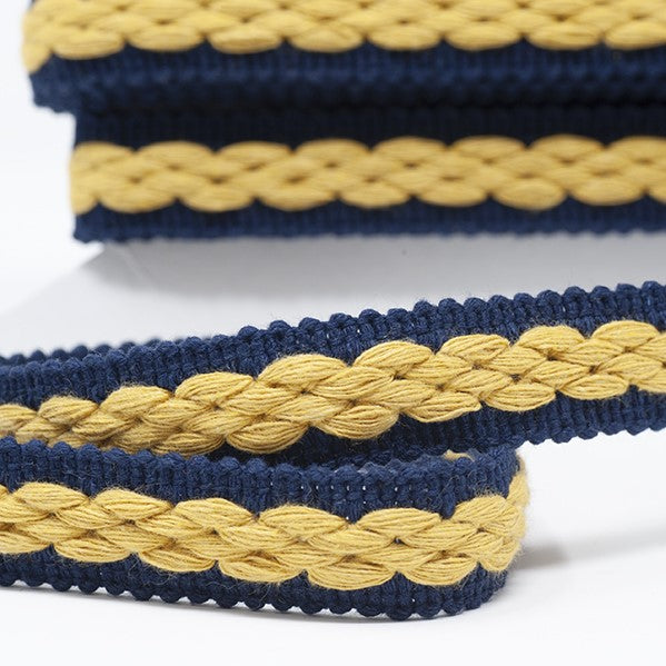 Per Metre Cotton/ Acrylic Mix - 22mm - Navy & Yellow