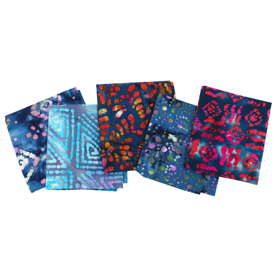 5 Piece Exclusive Fat Quarter 100% Cotton Batik - Blue