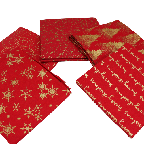 5 Piece Exclusive Fat Quarter 100% Cotton Foil Bundle - Red