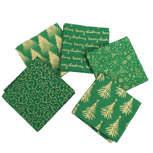 5 Piece Exclusive Fat Quarter 100% Cotton Foil Bundle - Green