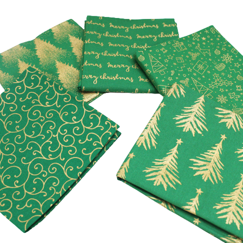 5 Piece Exclusive Fat Quarter 100% Cotton Foil Bundle - Green