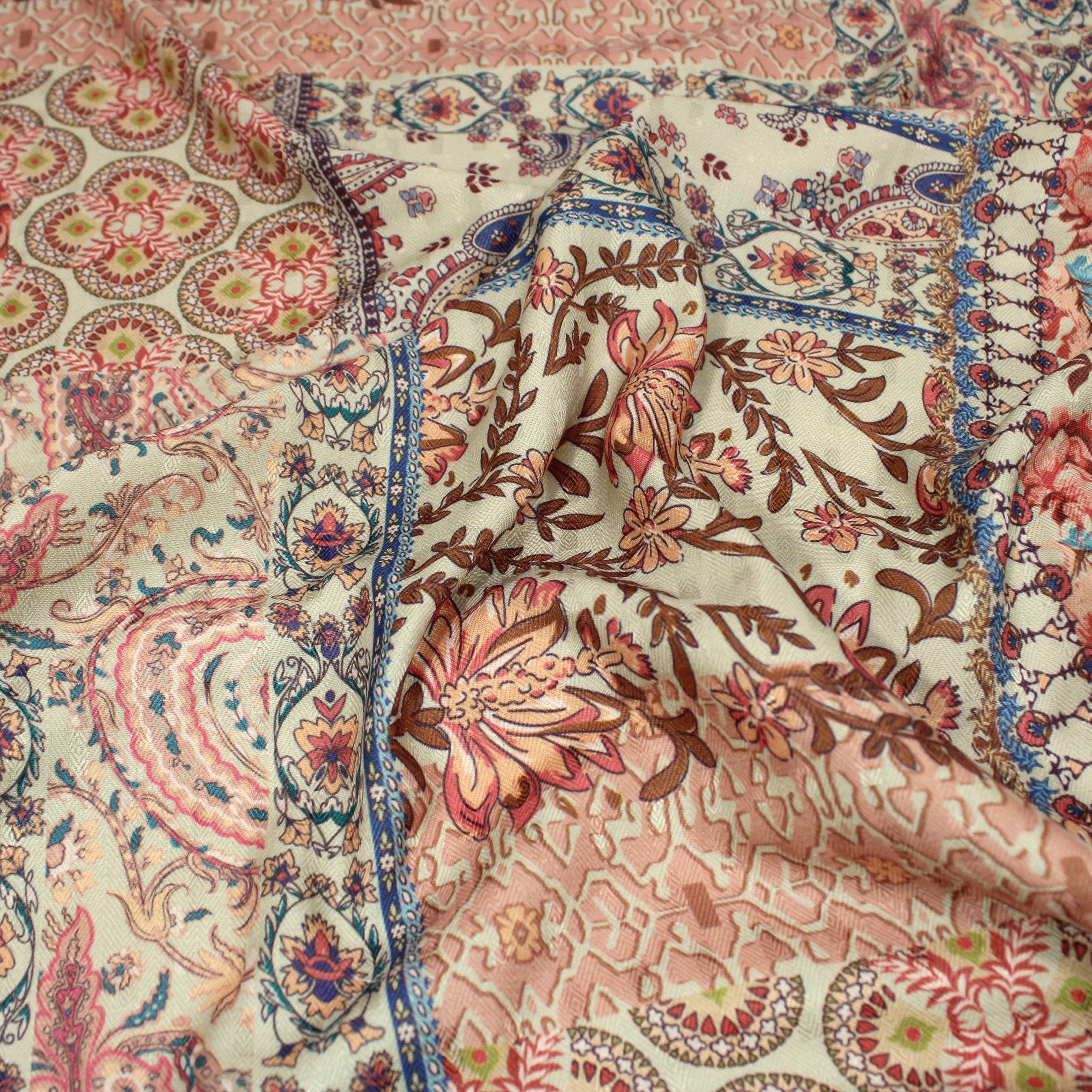 Printed Cashmere Effect Crepe Fabric- 45" Wide (Orange Mosaic) (3 Metres)